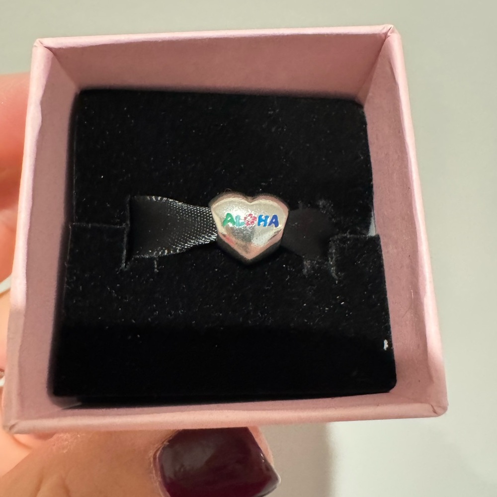 Pandora Silver Heart Charm with Multicolor Aloha